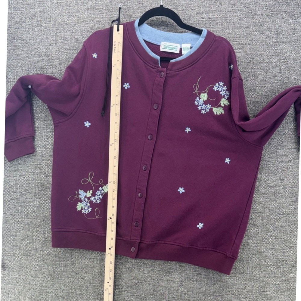 Vintage Embroidered Jog Set Size 1X Straight Leg Wine Cottagecore Fall Cozy Warm - Picture 15 of 15